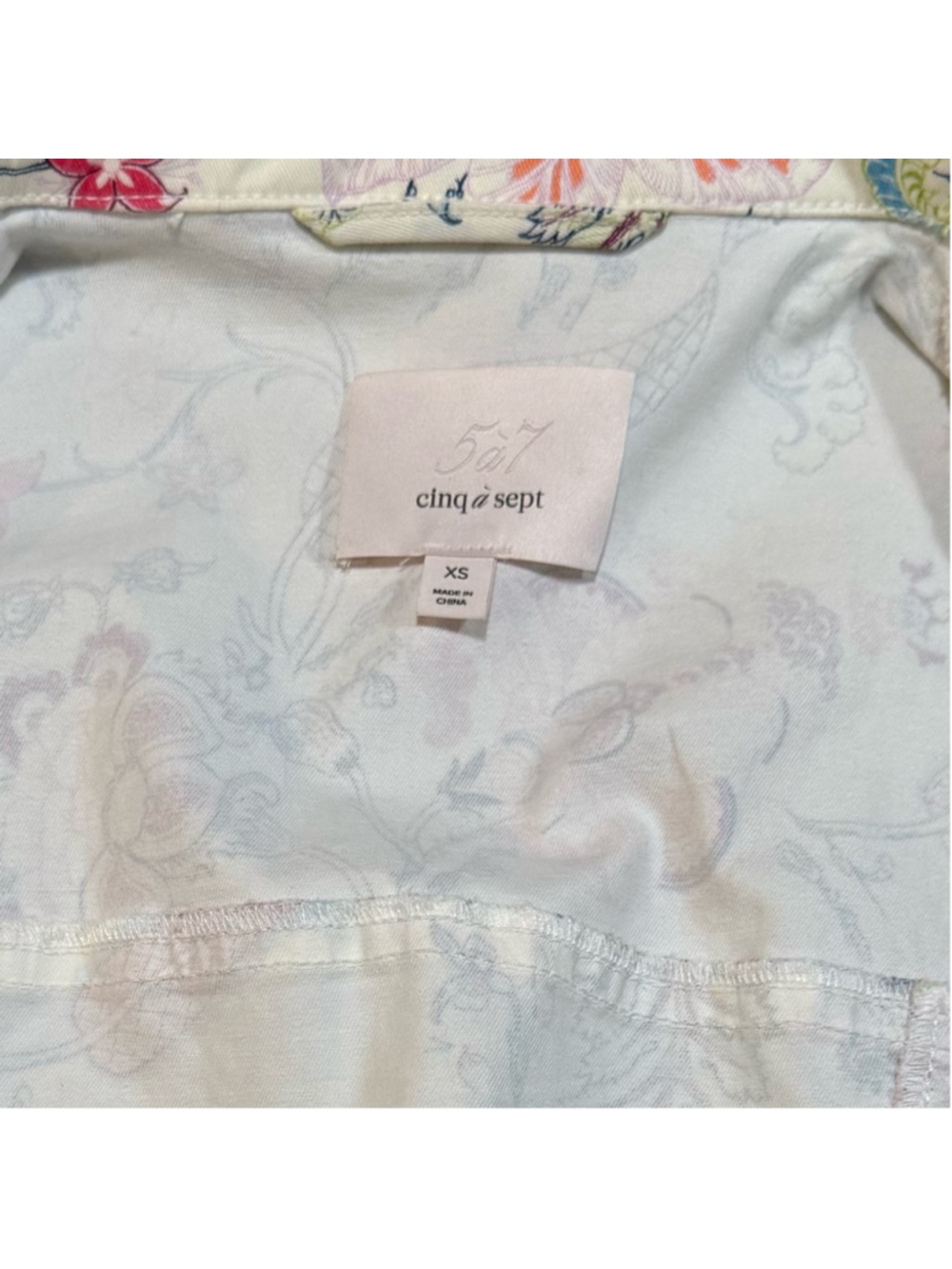 Cinq à Sept Hellen Floral Jacket Denim Jacket, Celeste Multi, Gently Worn - Picture 9 of 10